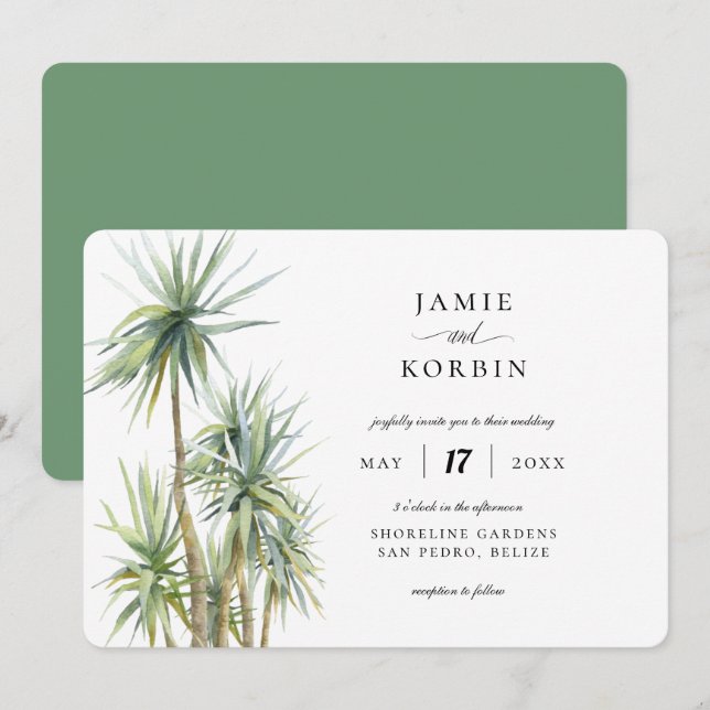 Rustic Palm Tropical Beach Wedding Invitation (Front/Back)