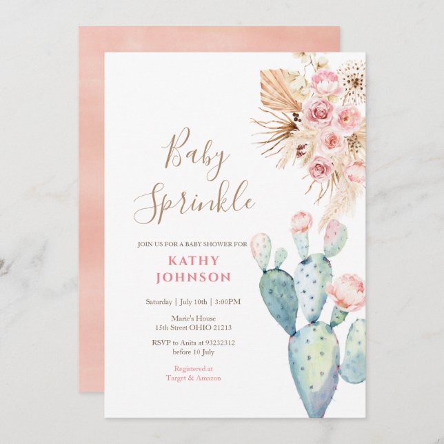 Rustic Pampas Baby Sprinkle Invitation (Front/Back)