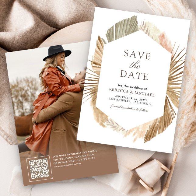 Rustic Pampas Dried Palm Leaves Wedding Photo Save The Date (Creator Uploaded)