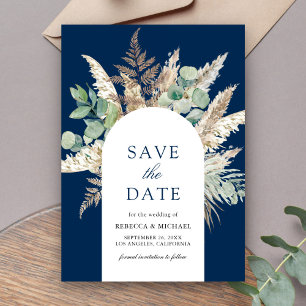 Rustic Pampas Eucalyptus Arch Navy Blue Wedding Save The Date