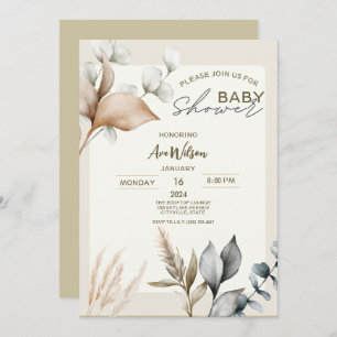 Rustic Pampas Grass Boho baby shower Invitation