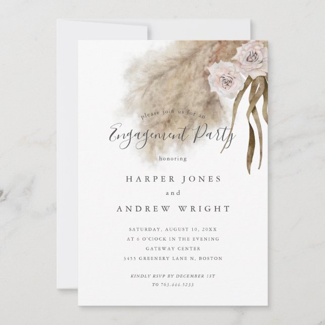 Rustic Pampas Grass Engagement Party   Invitation (Front)