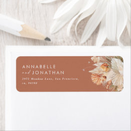 Rustic pampas grass floral  terracotta natural lab return address label