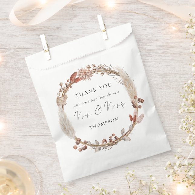 Rustic Pampas Grass Frame New Mr Mrs Thank You Favour Bag (Clipped)