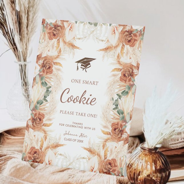 Rustic Pampas Grass Smart Cookie Graduation Table  Pedestal Sign (Creator Uploaded)