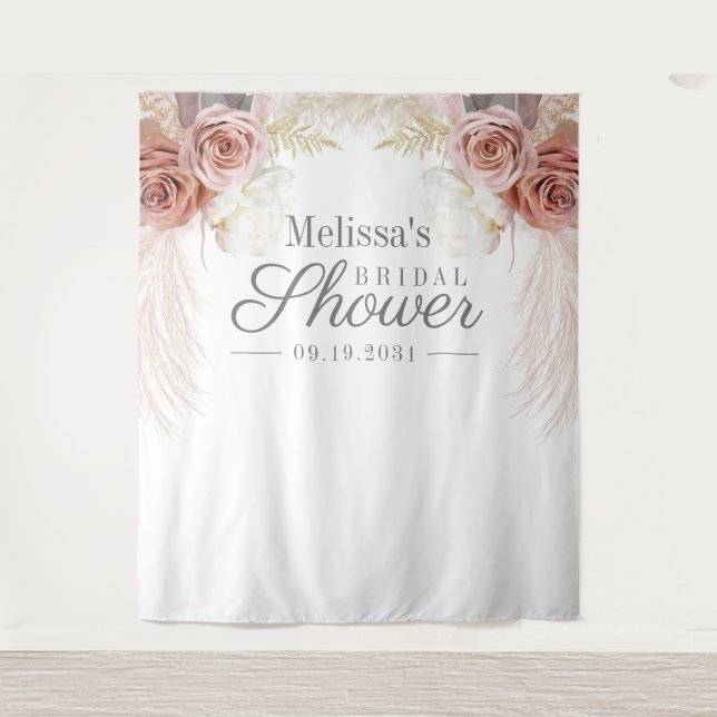 Rustic Pampas Grass Tan Bridal Shower Tapestry (Front)