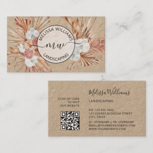 Rustic Pampas Grass Watercolor Boho Logo Business Card