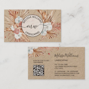 Rustic Pampas Grass Watercolor Boho Logo Business Card