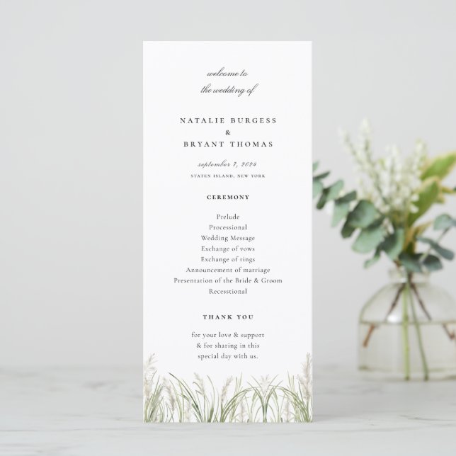 Rustic Pampas Grass Wedding Program (Standing Front)