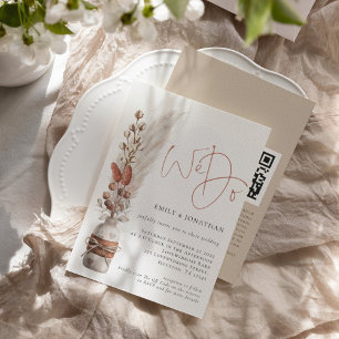 Rustic Pampas Grasses We Do QR Code Wedding Invitation