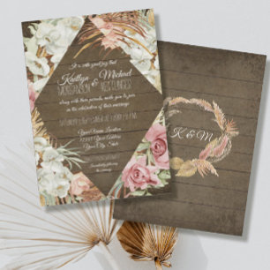 Rustic Pampas Greenery Blush Floral Tropical Beach Invitation