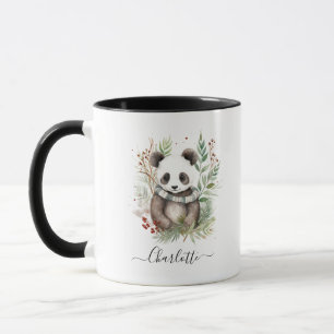 Rustic Panda baby Christmas botanicals  Mug