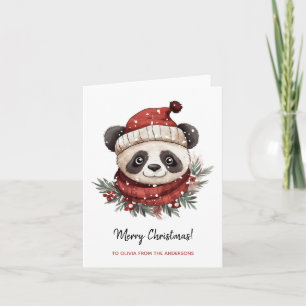 Rustic Panda Santa Merry Christmas Card