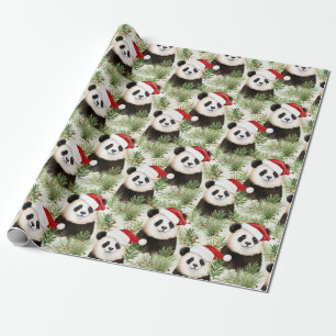 Rustic Panda Santa Winter holiday pattern  Wrapping Paper