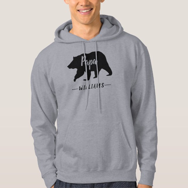 Rustic Papa Bear Grey Black Monogram Name Hoodie (Front)
