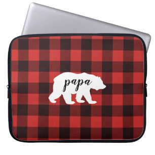 Rustic Papa Bear Red & Black Buffalo Plaid Laptop Sleeve