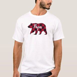 Rustic Papa Bear Red Buffalo Plaid T-Shirt