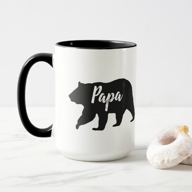 Rustic Papa Bear Simple Black and White Mug (With Donut)