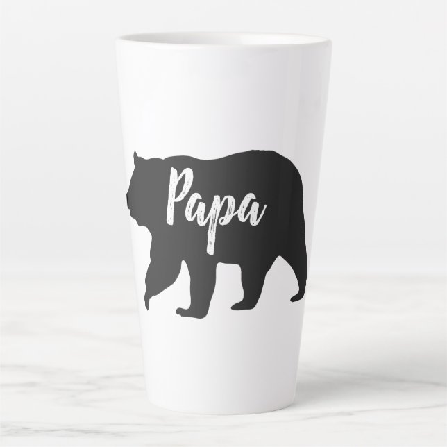 Rustic Papa Bear Simple Black and White Typography Latte Mug (Front)