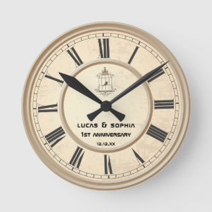 Rustic Paper 1st Wedding Anniversary Wall Clock