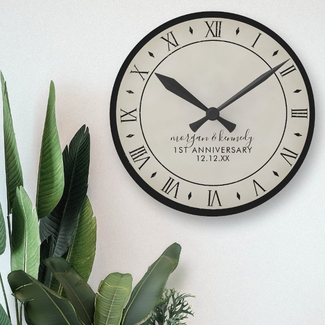 Rustic Paper 1st Wedding Anniversary Wall Clock (Add your name and special anniversary date)