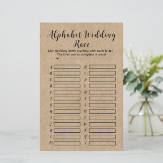 Rustic Paper Bridal Shower Alphabet Wedding Race