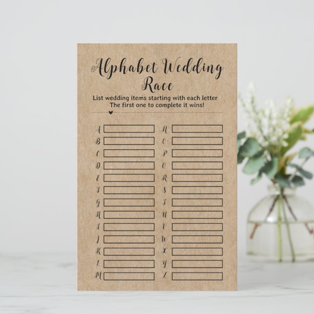 Rustic Paper Bridal Shower Alphabet Wedding Race (Standing Front)