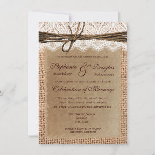 Rustic Paper Burlap Lace Print Wedding Invitations