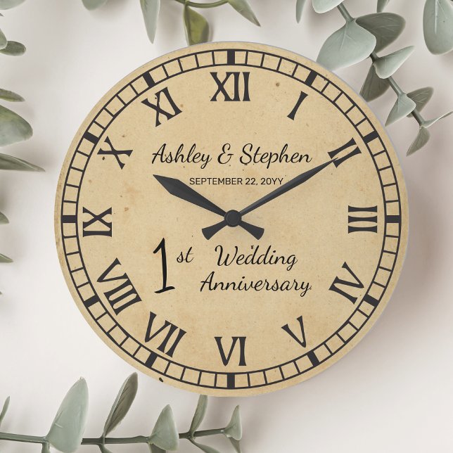 Rustic Paper Look 1st Wedding Anniversary Large Clock (Rustic Paper-Look 1st Wedding Anniversary Large Clock)