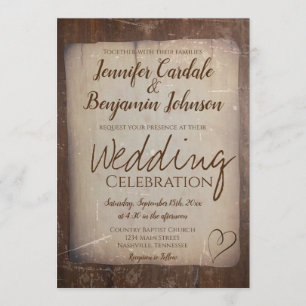 Rustic Paper Vintage Country Heart Wedding Invitation