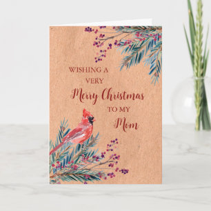 Rustic Paper Watercolor Mum Merry Christmas Card