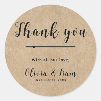Rustic Paper Wedding Thank you Classic Round Sticker