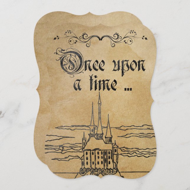 Rustic Parchment Paper Fairy Tale Theme Castle Invitation (Front/Back)