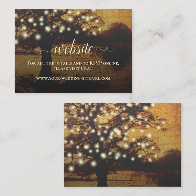 Rustic Parchment Tree & Lights Wedding Website Enclosure Card (Front/Back)