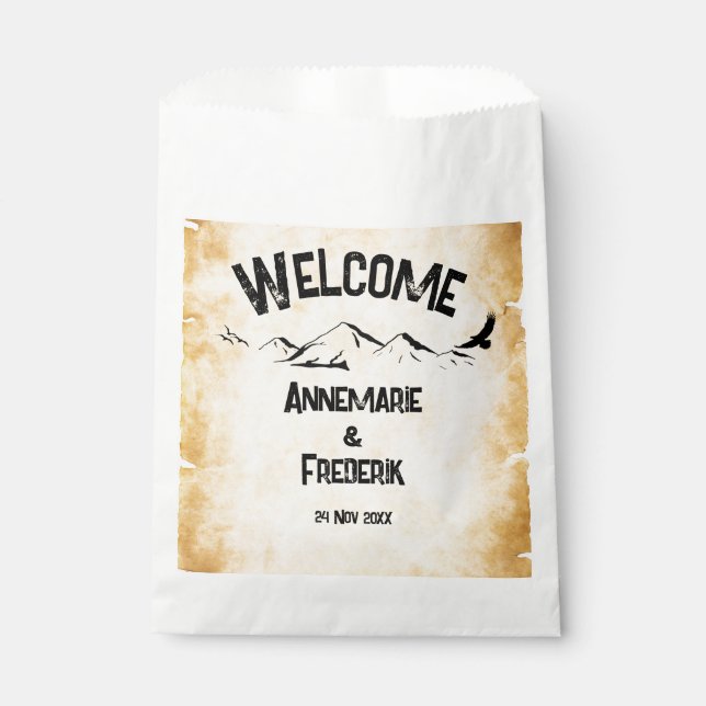 Rustic, Parchment Vintage Favour Bag (Front)