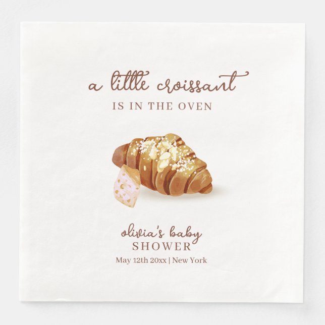 Rustic Paris Bakery Pastry Croissant Baby Shower  Napkin (Front)