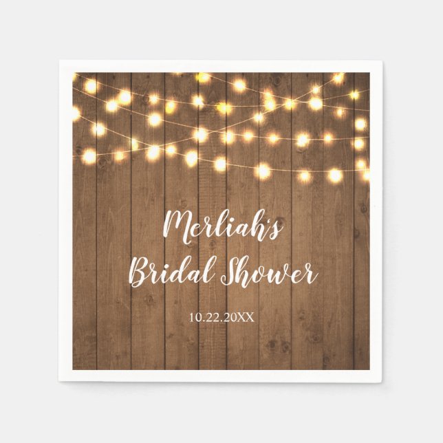 Rustic Party Lights Faux Wood Celebration Napkin (Front)