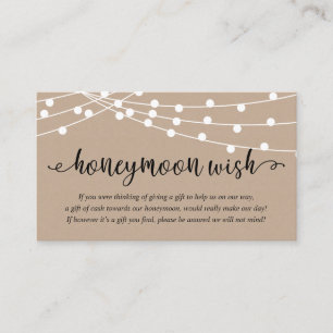 Rustic Party String Lights, Wedding Honeymoon Wish Enclosure Card