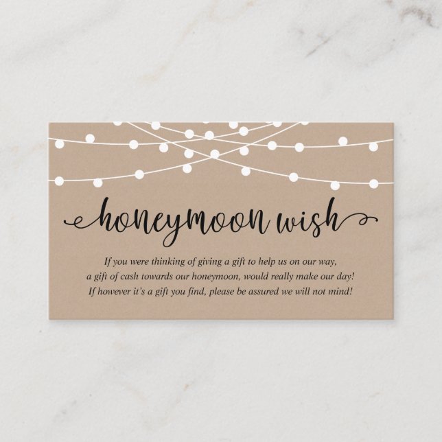 Rustic Party String Lights, Wedding Honeymoon Wish Enclosure Card (Front)