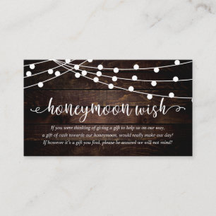 Rustic Party String Lights, Wedding Honeymoon Wish Enclosure Card