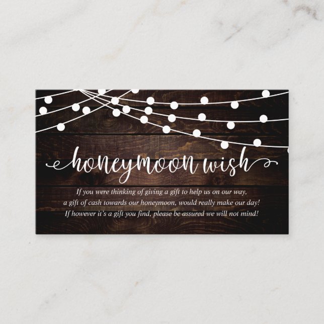 Rustic Party String Lights, Wedding Honeymoon Wish Enclosure Card (Front)