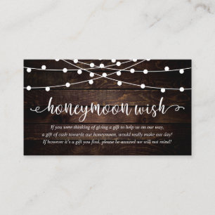 Rustic Party String Lights, Wedding Honeymoon Wish Enclosure Card