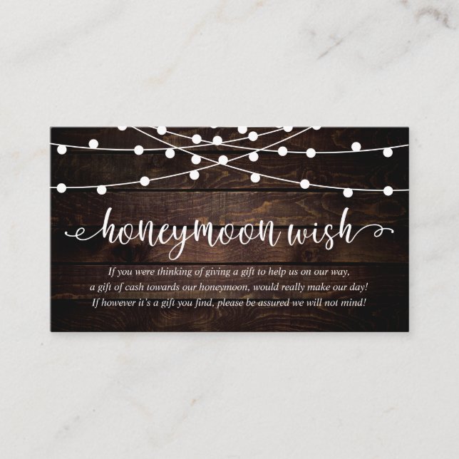 Rustic Party String Lights, Wedding Honeymoon Wish Enclosure Card (Front)