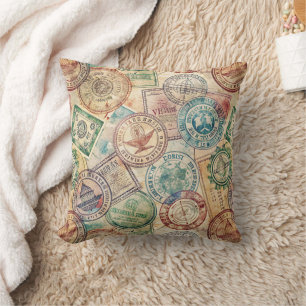 Rustic Passport Stamp Travel Pattern (1) Cushion