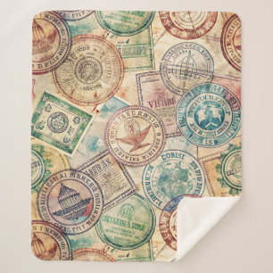 Rustic Passport Stamp Travel Pattern (1) Sherpa Blanket