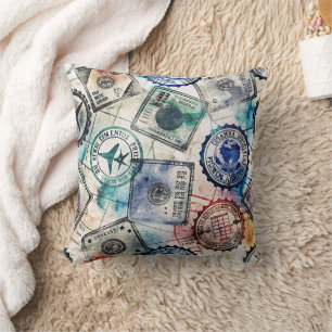 Rustic Passport Stamp Travel Pattern (2) Cushion
