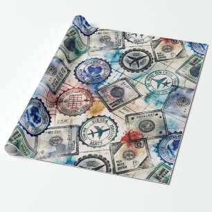 Rustic Passport Stamp Travel Pattern (2) Wrapping Paper