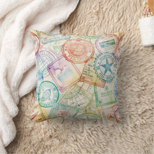 Rustic Passport Stamp Travel Pattern (3) Cushion