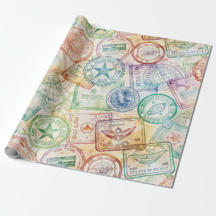 Rustic Passport Stamp Travel Pattern (3) Wrapping Paper