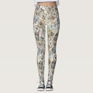 Rustic Passport Stamp Travel Pattern (4) Leggings